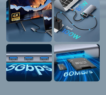 Baseus 7-in-1 Gen 2 USB C HUB 4K@60Hz HDMI 3* USB 3.0 PD 100W Type C Port SD/TF Card Reader for Macbook iPad M2 M1 Steam Deck