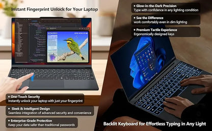 15.6" Laptop Computer Windows 11 Intel Core i7-1165G7 PC Gamer 16GB RAM Fingerprint Unlock Notebook Laptops Backlight Study