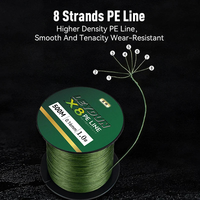 LEYDUN 500m Micro New Fishing Lines 8 Strands Braided PE Japan Smooth Multifilament Line Sea Fishing Carp Fly Wire Line Tool