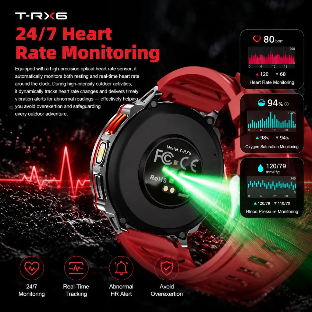 New T-RX6 Ultra Outdoor Sports Smart Watch GPS Compass  Barometer IP68 Waterproof Call Blood Oxygen Military Smartwatch For Men