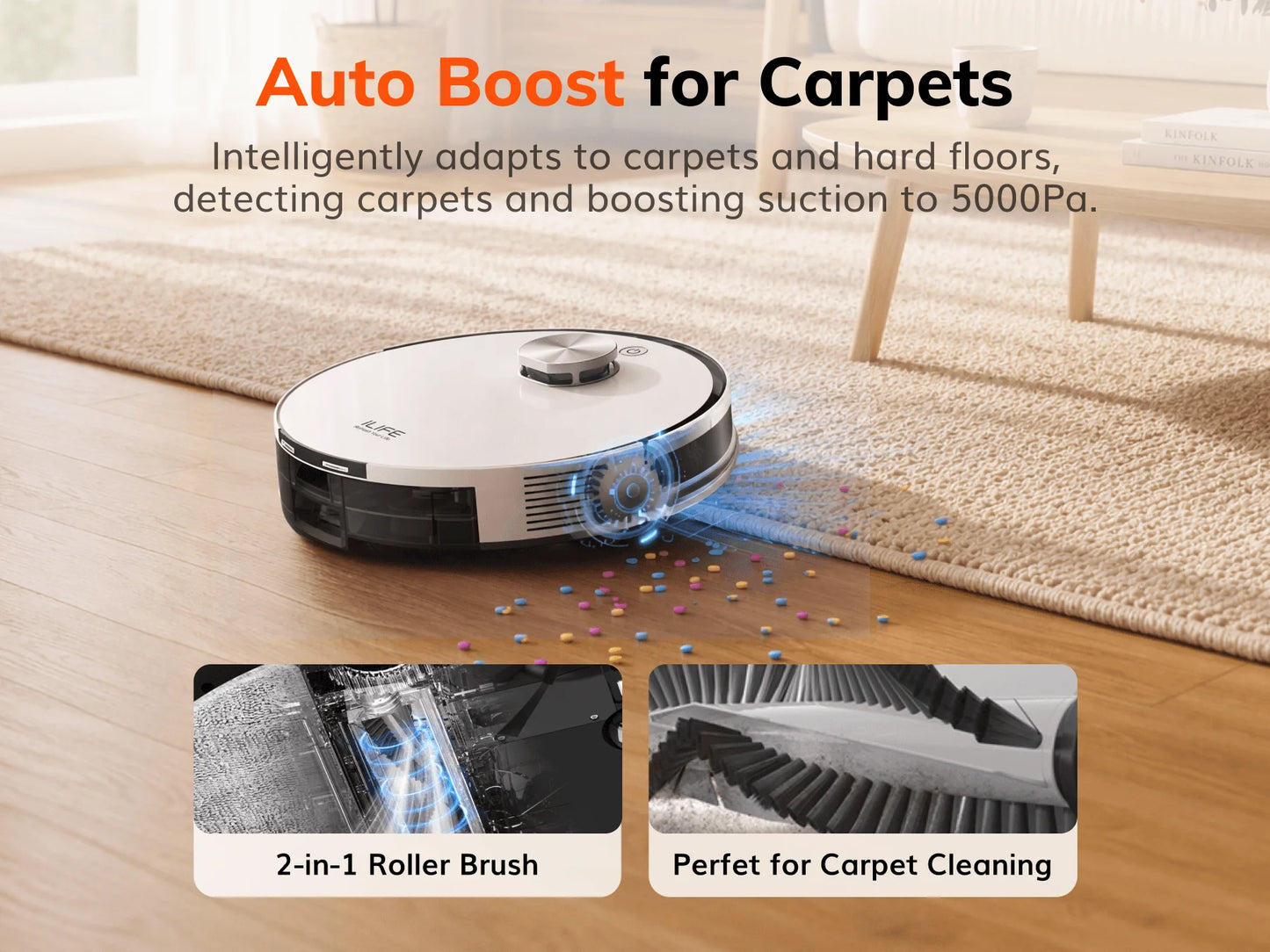 ILIFE A30 Pro Robot Vacuum Cleaner with Automatic Self-Emptying Station, 5000Pa Strong Suction, LDS Navigation, 180min Runtime, 2-in-1 Mop and Sweep, APP Control,  HomeFloor Carpet Clean