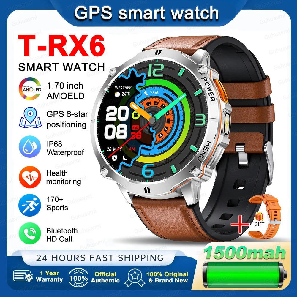 New T-RX6 Ultra Outdoor Sports Smart Watch GPS Compass  Barometer IP68 Waterproof Call Blood Oxygen Military Smartwatch For Men