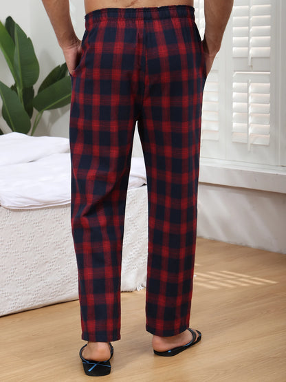 Men's 3Pcs Pajama Sleeping Pants Cotton Plaid Pjs, Long Plaid Print Sleepwear Pajama Pants with Elastic Waist Homewear