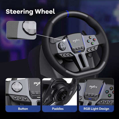 PXN V9 GEN2 Racing Wheel for PC/Xbox/PS4, 270°/900°, Hall 3-Pedal Set, H-Shifter, Dual Paddles, RGB, App