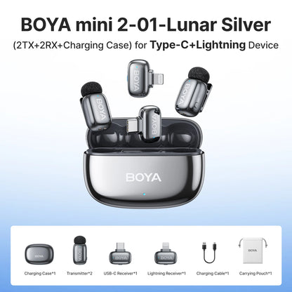 BOYA Mini 2 Wireless Lavalier Microphone AI Noise Reduction Mini Mic for iPhone 6-14/15-17 USB-C Android Phone Video Recording