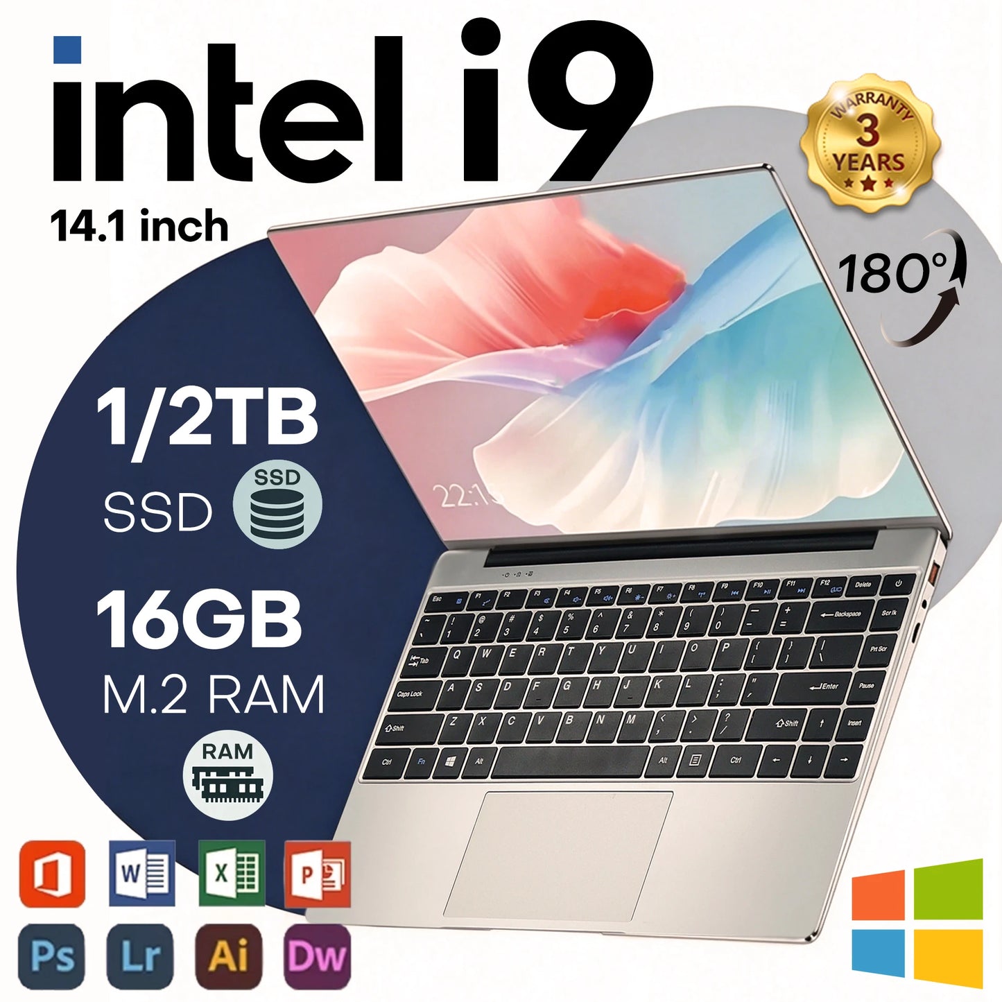 14,1" Laptop Intel Core i9-10980HK / N150 16GB LPDDR4 Upp till 2TB SSD – Win 11 Pro FHD IPS WiFi 6 Bluetooth 5000mAh Kamera CE