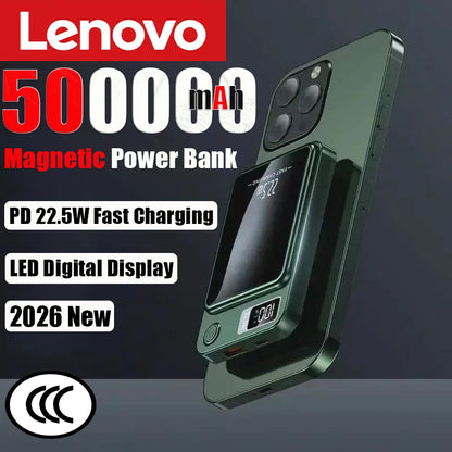 Lenovo New 500000mAh Magnetic Wireless Power Bank Super Fast Charging LED Display Digital for MagSafe For iPhone Huawei Xiaomi