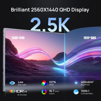 ARZOPA Z3FC Portabel Skärm 16,1" 180Hz 2,5K QHD – IPS 107% sRGB HDR10 Dubbla Högtalare Aluminium USB-C HDMI