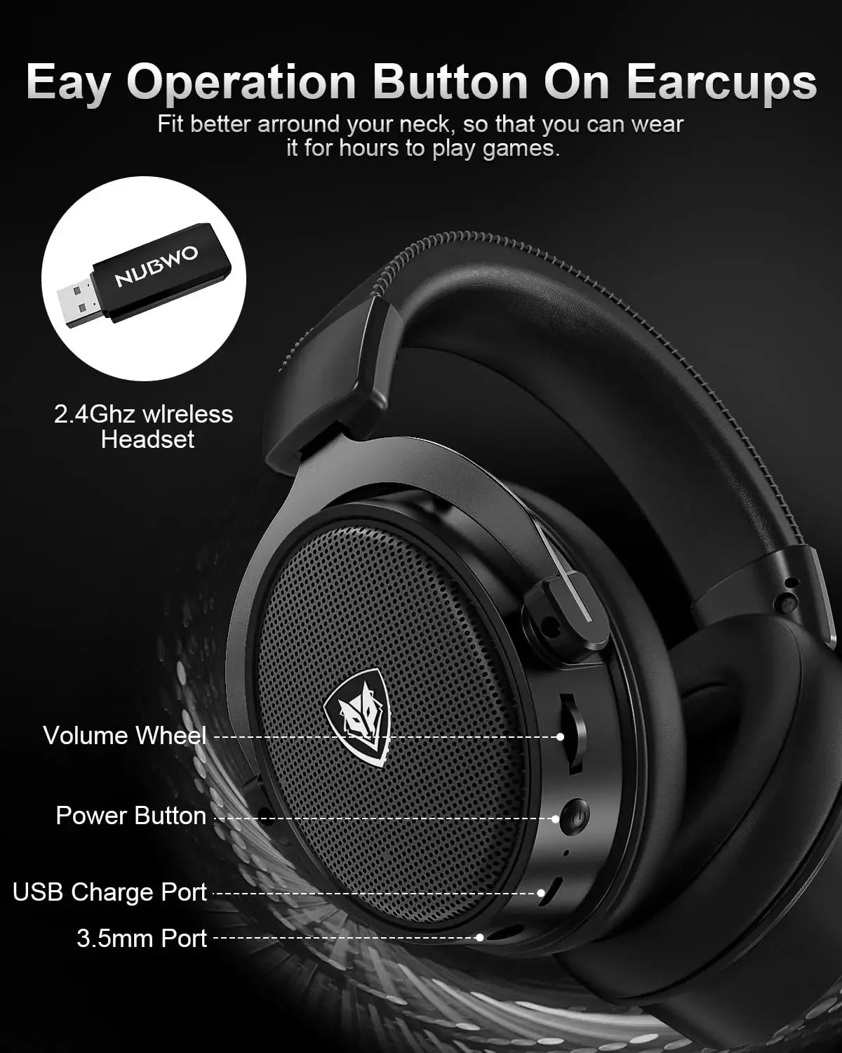 NUBWO G07 Wireless Gaming Headsets for PC, PS4, PS5 2.4GHz Ultra-Low Latency HIFI Stereo Noise Cancelling MIC Gaming Headphones