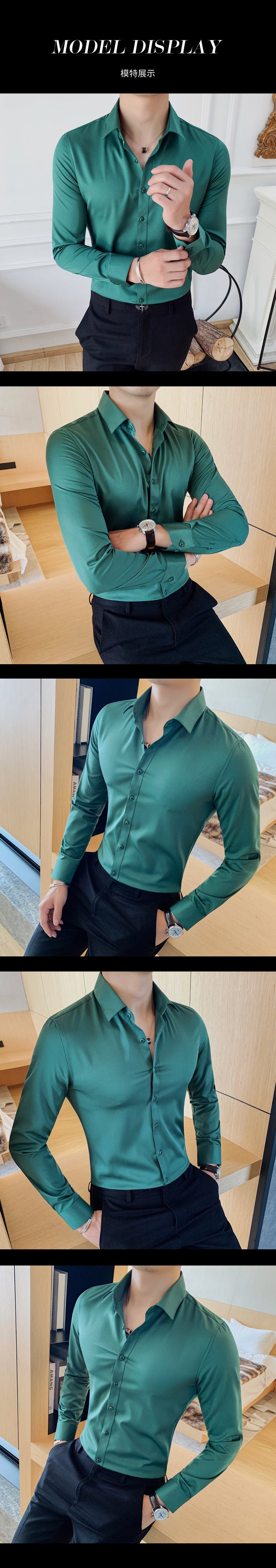 Boutique Fashion Solid Color Formal Wedding Dress Men's Long-sleeved Shirts Club Banquet Party Social Male Shirt