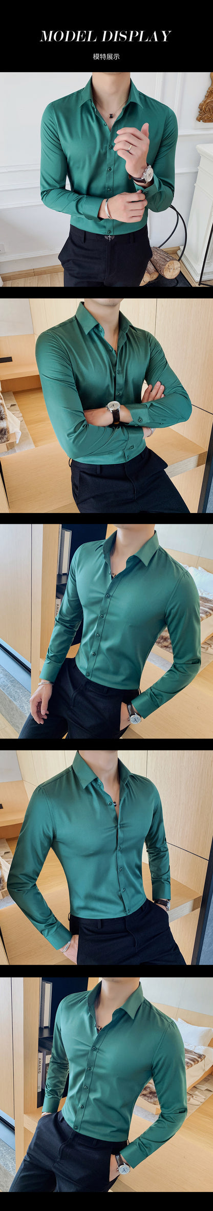Boutique Fashion Solid Color Formal Wedding Dress Men's Long-sleeved Shirts Club Banquet Party Social Male Shirt
