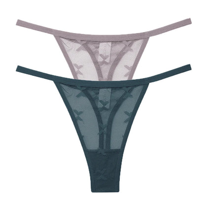 2PCS/Set Mesh G-String Women's Panties Transparent Underwear Women Seamless Thong Female Underpants Intimates Lingerie S-XL