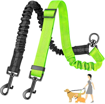 Dubbelt Hundkoppel med Bungee – Justerbar Antidrag-delare för 2 Hundar, Small–Large