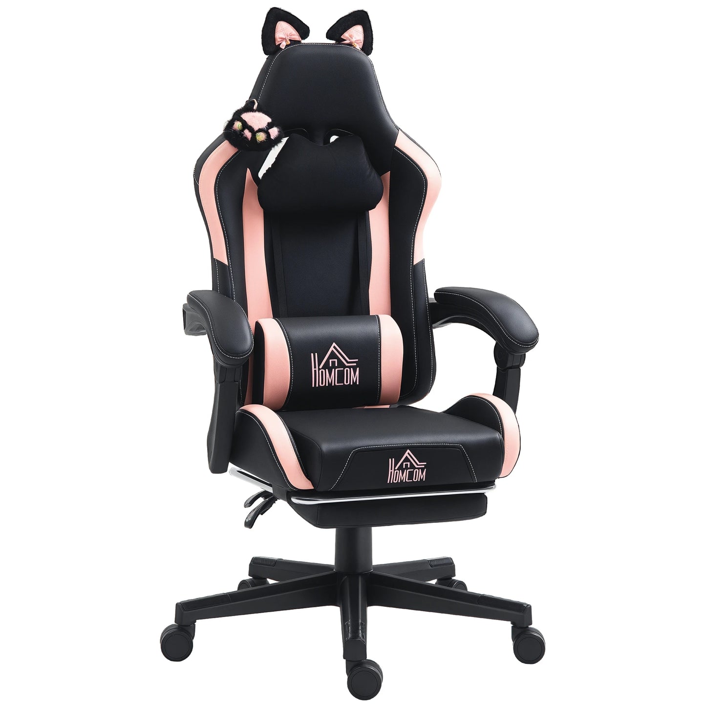 Homcom Gaming Chair with Adjustable Height Ears and Retractable Footrest