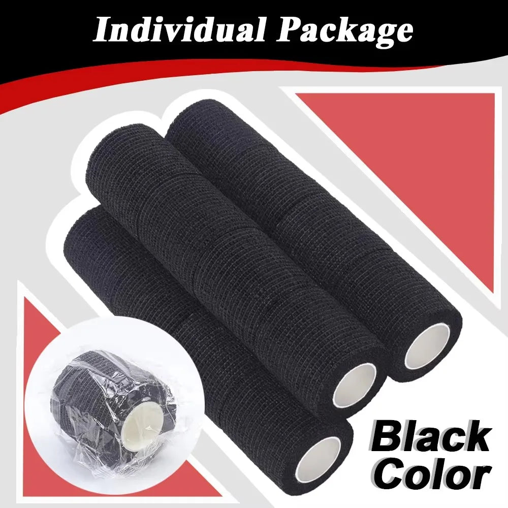 48/24/3PCS Black Tattoo Grip Cover Wraps Self-Adhesive Elastic Bandage Tape Breathable Strong Sports Tape Athletic Bandage Rolls