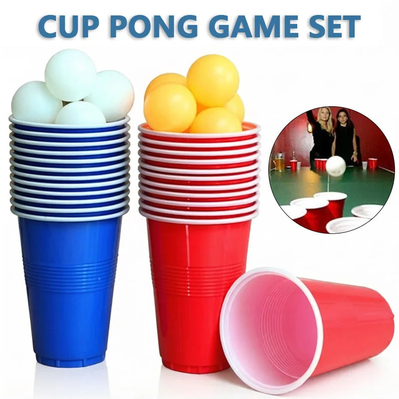 Beer Pong Game Set & Party Cups with Ping Pong Balls Recyclable Plastic Cups for Birthday BBQ Picnic Graduation House Party Work