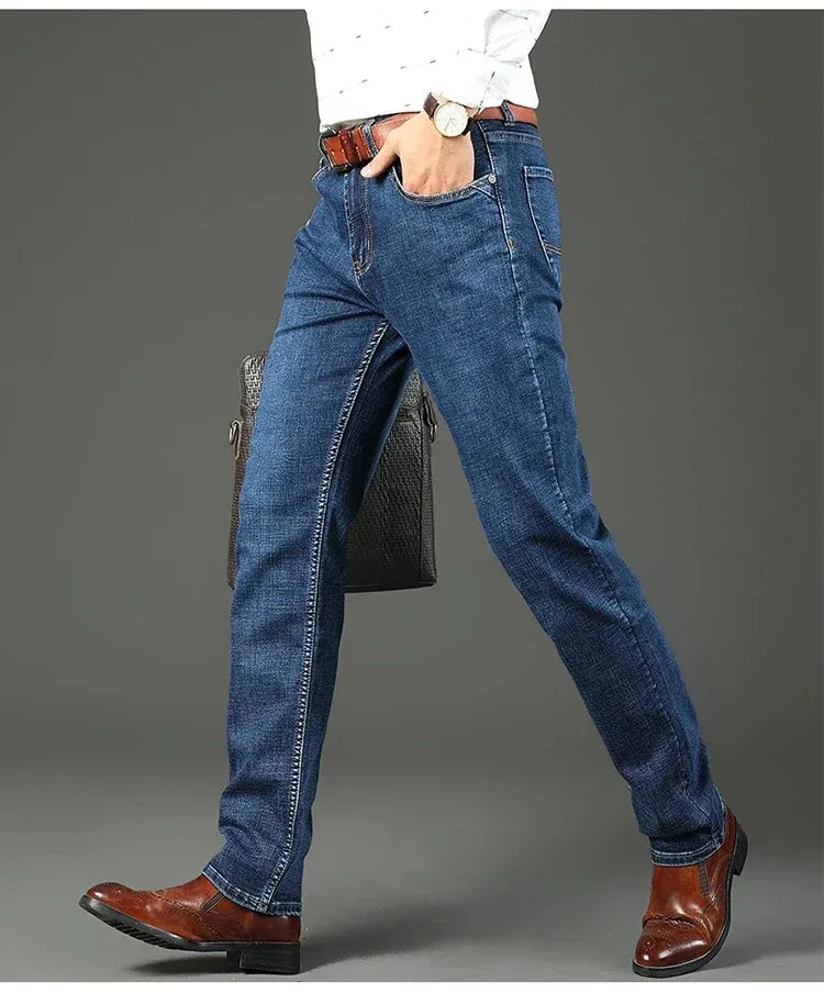2026 Top Brand Washed Jeans Trousers Four Season Men's High Quality Jeans Business Casual High Waist Denim Pants