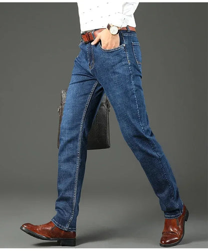 2026 Top Brand Washed Jeans Trousers Four Season Men's High Quality Jeans Business Casual High Waist Denim Pants
