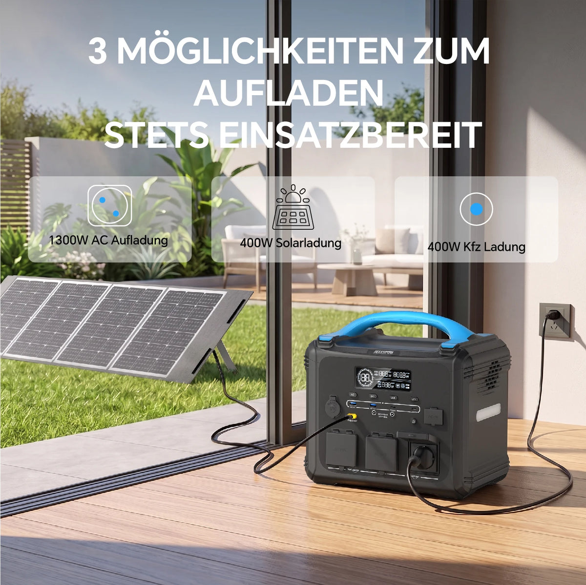 Portable Necespow S1210/S2000 2000W Power Station 3000W Peak, 1102.5Wh LiMnFePO₄ Battery MPPT Solar Generator, for Home Backup Outdoor Camping Mobile Power