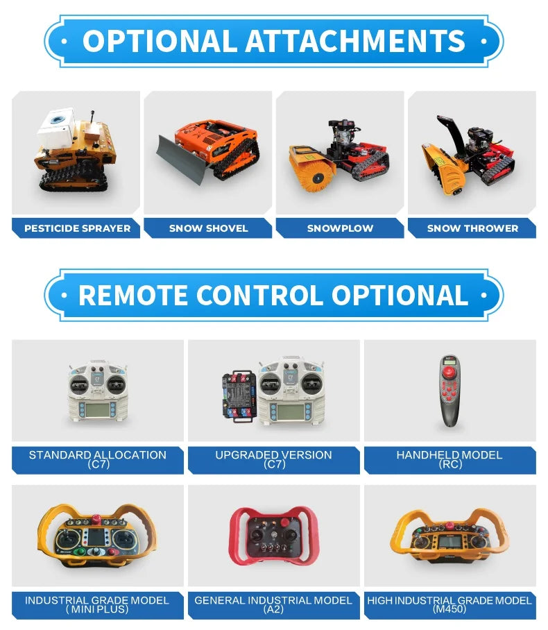 SAAO All Terrain Remote Control Crawler Lawn Mower Grass Cutting Machine for Farms Gardens Orchards and Parks
