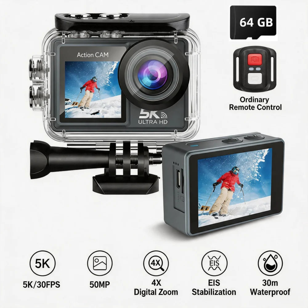 5K Action Camera 4K60FPS 2.0 Inch Touch Screen WiFi 170 ° Wide Angle 30M Waterproof Bicycle Motorcycles Sports Cameras