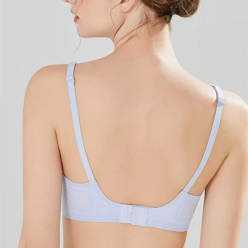 Dam Sömlös Randig BH – Push-up Trådlös Samlande Liten Byst Urhålad Design, 5 Färger S–XL