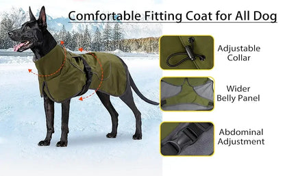 ATUBAN Dog Jacket Waterproof Dog Raincoat Cold Weather Reflective Jacket with Soft Fleece Lining Warm Outerwear for Pet Outdoors