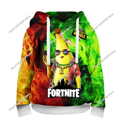 Fortnite Hoodie Barn & Vuxna – 3D-tryckt Animerad Pullover Polyester Casual Streetwear Storlek 110–160cm + Vuxenstorlekar