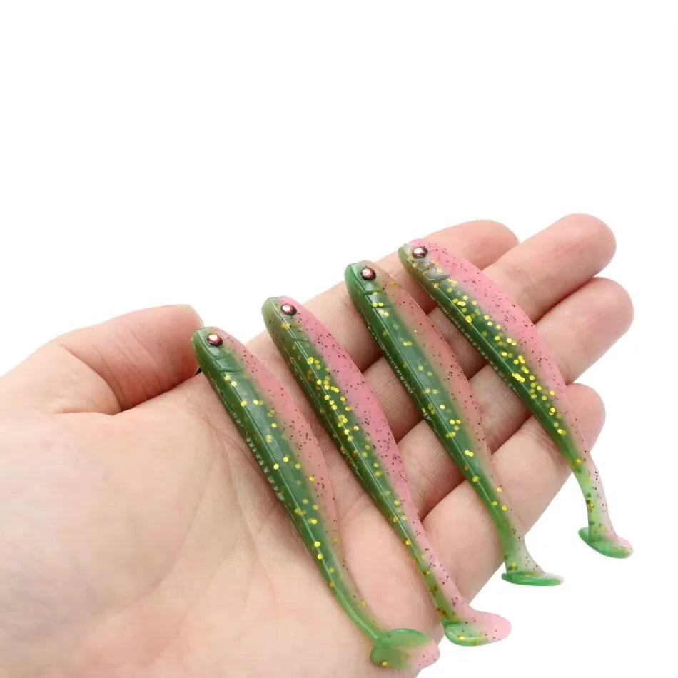 ROOBLINOS Fishing Soft Lure 9cm 4pcs T-tail Artificial Lures Ice Winter Fishing Bait
