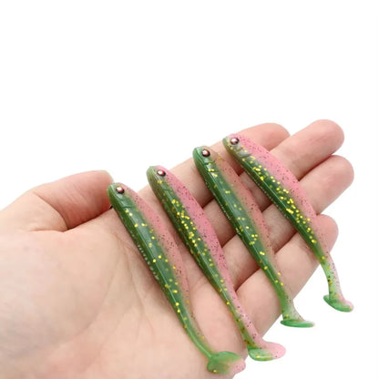 ROOBLINOS Fishing Soft Lure 9cm 4pcs T-tail Artificial Lures Ice Winter Fishing Bait