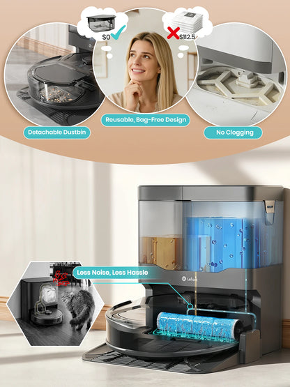Lefant M265 Wet and Dry Robot Vacuum Cleaner, 20000Pa, Self Cleaning Wet Roller, Clean Water Wash, Laser dToF, Anti-Tangle, WiFi 2.4G/5G/Alexa/APP