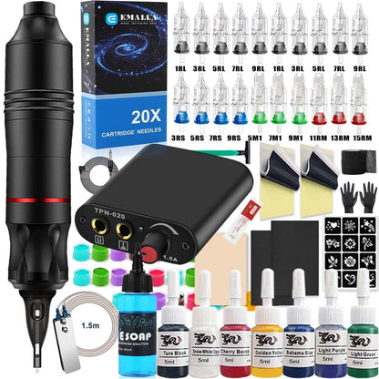 Professional Tattoo Machine Set High Quality Rotary Tattoo Pen Power Supply Needle Ink Makeup DC/RCA Tattoo Pen Beginner Kits