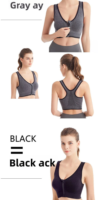 Front Zip Sports Bra High Impact Support Breathable Wire Free Running Yoga Top for Women