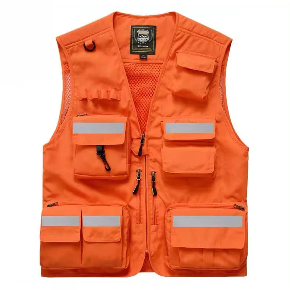 S-7XL Multi Pocket Work Vest for Men Women Volunteer Working Uniforms Logo Printing Fishing Photography Workwear Vest