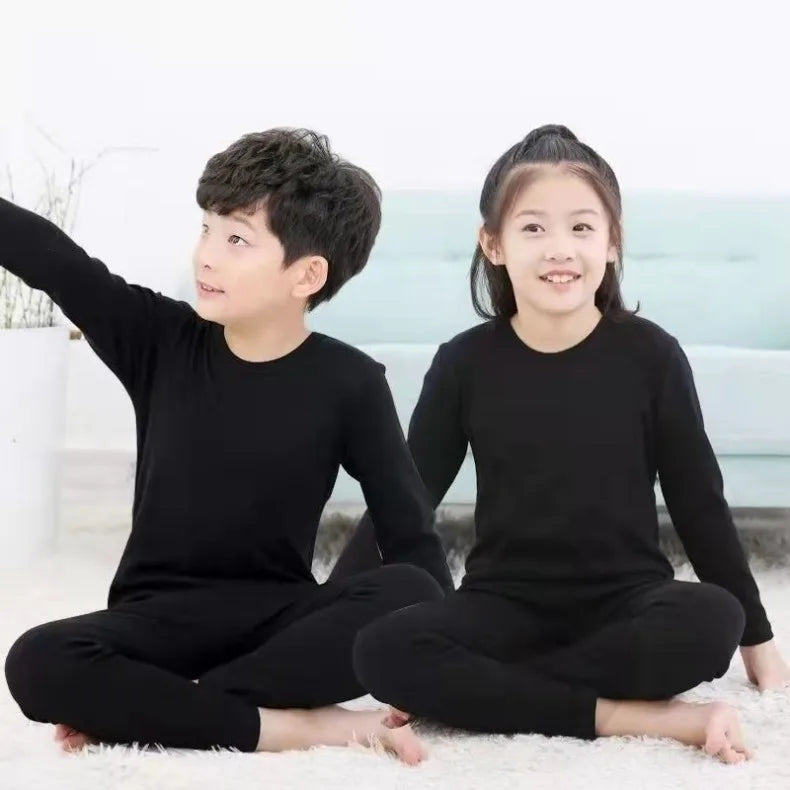 For German velvet warm children's self-heating fiber underwear set boys warm autumn clothes autumn and winter pants girls warm