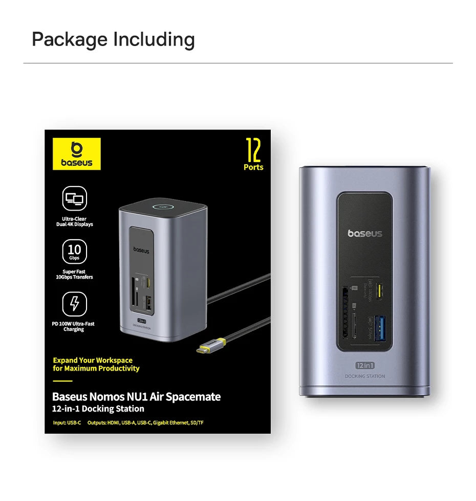 Baseus 11/12-i-1 USB-C-docka med flera skärmutgångar och PD