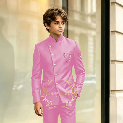 Indian Style Black Child Boy Dinner Tuxedos Little Kids Costume Wedding Party Prom Pants Suits Birthday Wear 2 Pieces Customized