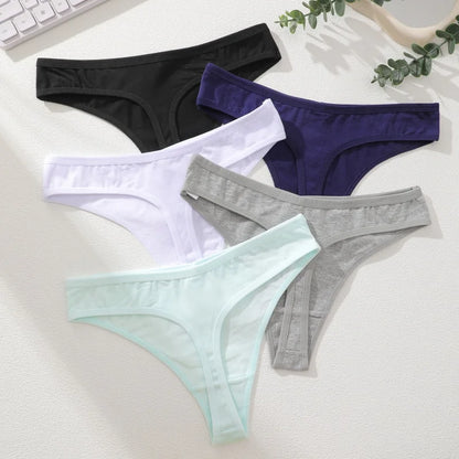 7Pcs/Set Seamless Cotton Panties For Women Sexy Low Waist Cotton Soft Thongs Ladies Solid Color Underpants Breathable G-strings