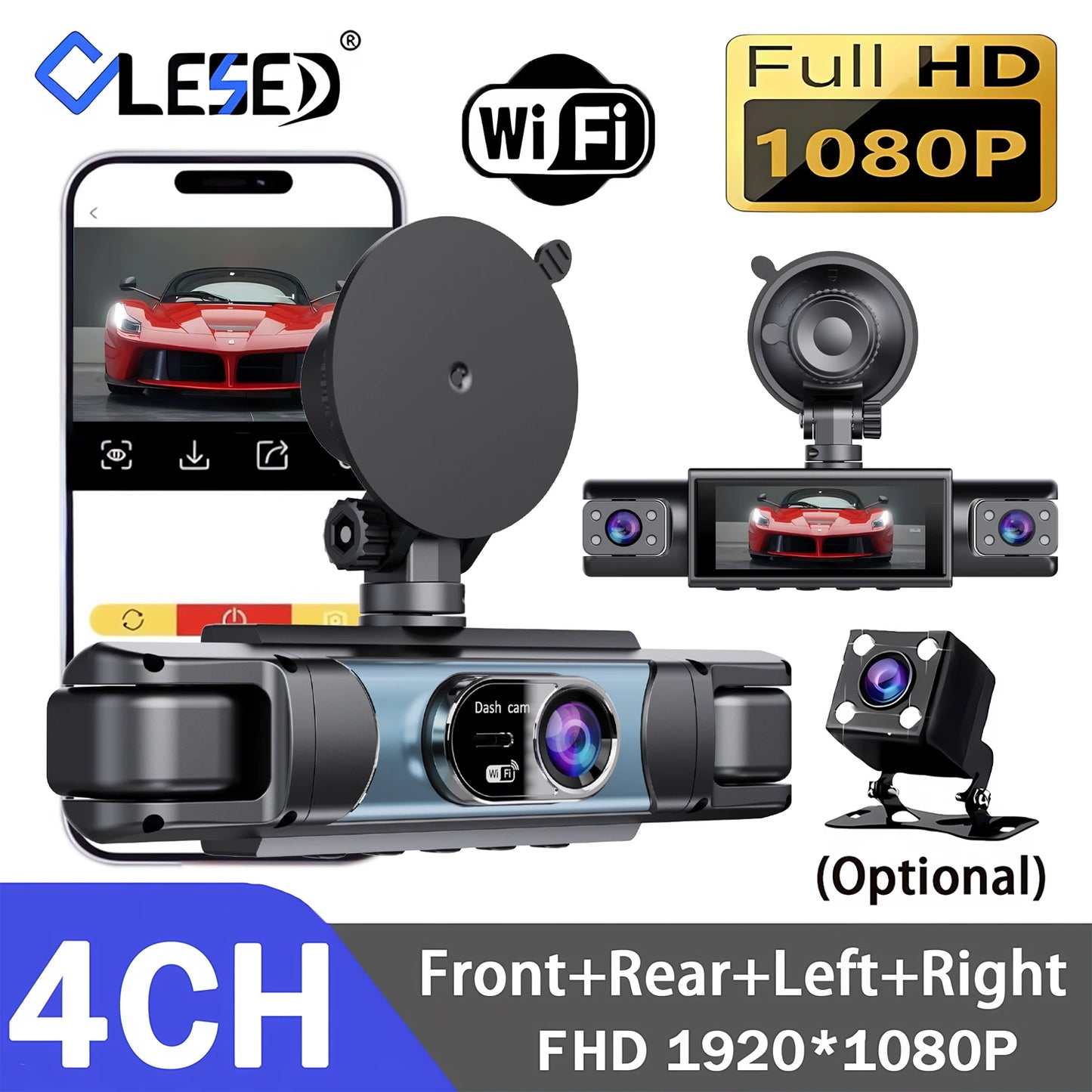 WIFI 4-Channel Car DVR Dash Cam With 4 Cameras Full HD 1080P Video Recorder Night Vision Black Box Cabin Camera 24H Parking