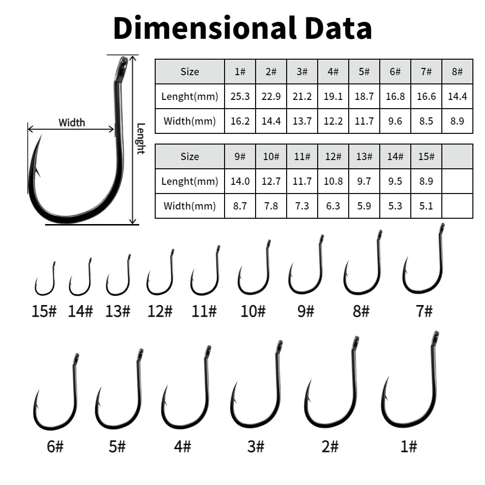 50PCS Single Circle Offset Fishing Hooks – High Carbon Steel Barbed for Carp Fly Fishing & Sea Tackle