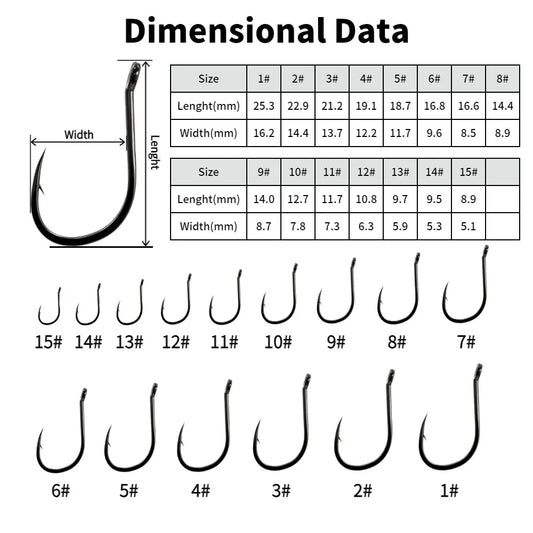 50PCS Single Circle Offset Fishing Hooks – High Carbon Steel Barbed for Carp Fly Fishing & Sea Tackle