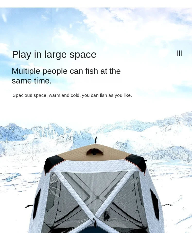 Fully Automatic Winter Ice Fishing Tent with Chimney Hole, Transparent Window, Quick Opening, Portable