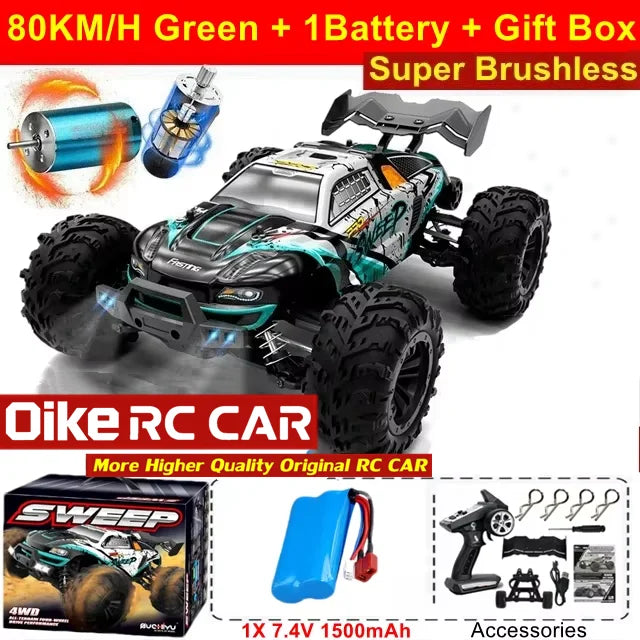 Oike RC Drift Car With LED Light 50KM/H / 80KM/H Brushless 4WD Remote Control Electric High Speed Racing Monster Truck for Adult