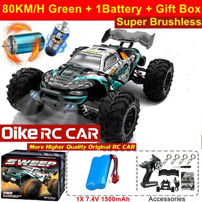 Oike RC Drift Car With LED Light 50KM/H / 80KM/H Brushless 4WD Remote Control Electric High Speed Racing Monster Truck for Adult