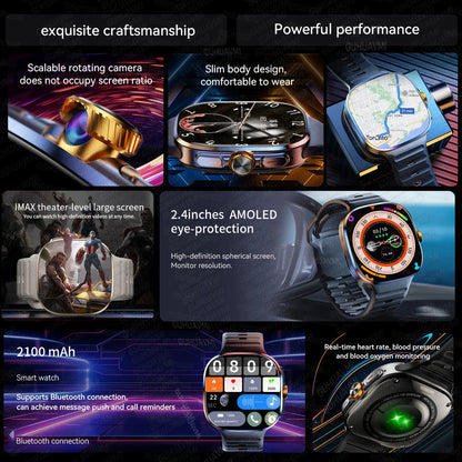 2026New 5G SIM Smart Watch 2.4" AMOLED 8+128GB GPS+NFC WIFI 1000W HD Camera IP68Waterproof Health Monitor Android Smartwatch Men