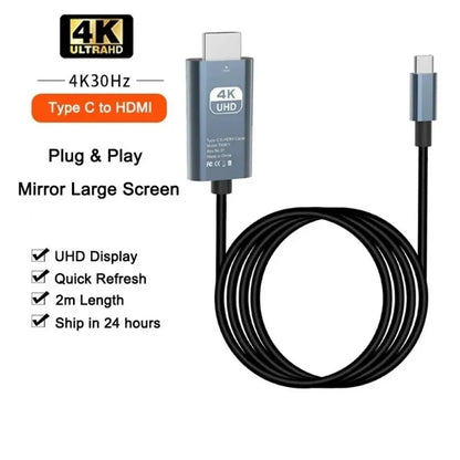 USB-C till HDMI-kabel 2 m – välj 4K 30 Hz eller 60 Hz