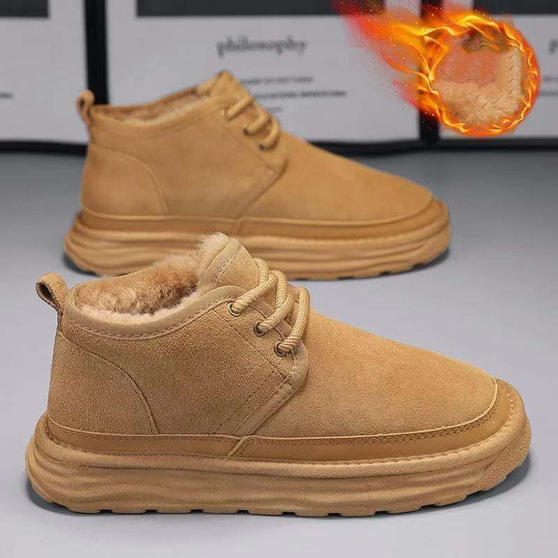 New Winter Snow Boots Men Plush Warm Men Boots Suede Leather Ankle Boot Comfortable Light Couple Cold Protection Sneakers
