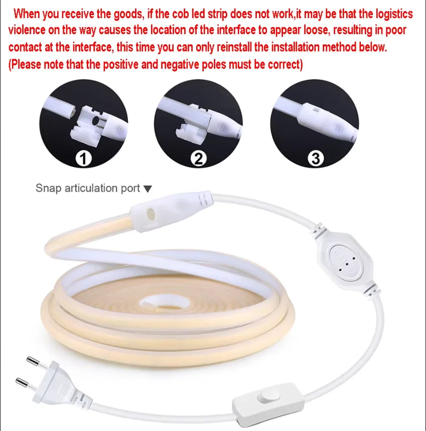 COB Neon LED-list Vattentålig IP67 – 288 LED/m, Varmvit/Neutral/Kallvit, 1–35m, 110V/220V, Med Strömbrytare