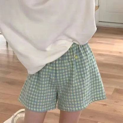 Dam Pyjamasshorts Rutigt Mönster – Mjuk Bomull, Sommar Loungewear, 6 Färger