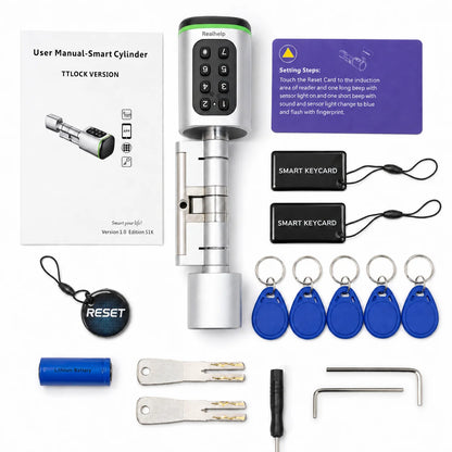 TTlock APP Control Smart Lock, Electronic Password Lock, Adjustable Length Smart Lock, Electronic Lock with RFID Card Application, Bluetooth, 60-90mm Silver,Simple Access for Relatives and Guests